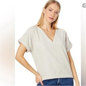 Madewell Beige Corduroy V-Neck Blouse with Back Buttons